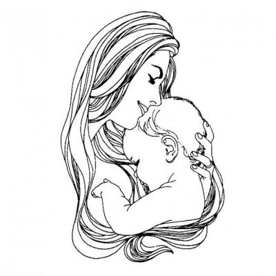 Coloriage maman embrasse son bebe